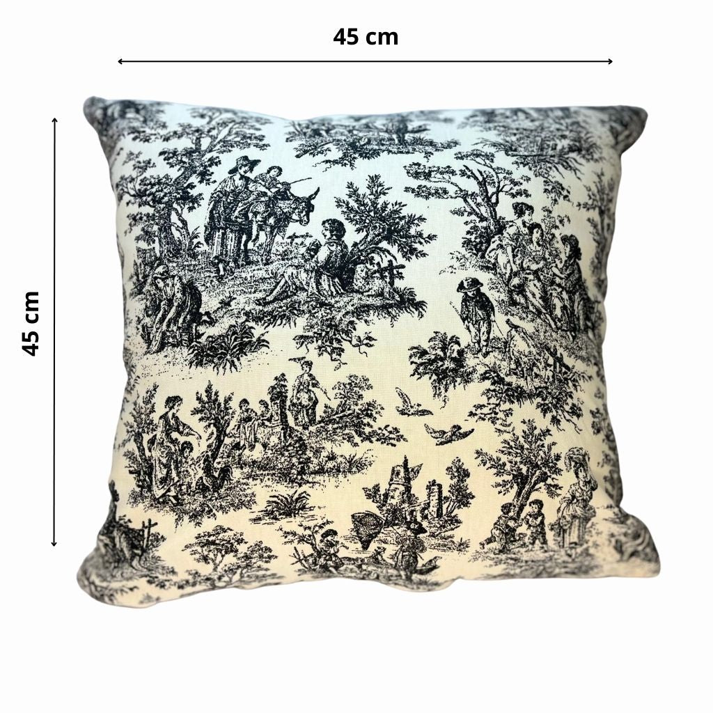 Funda Toile de Jouy b/n - 45x45